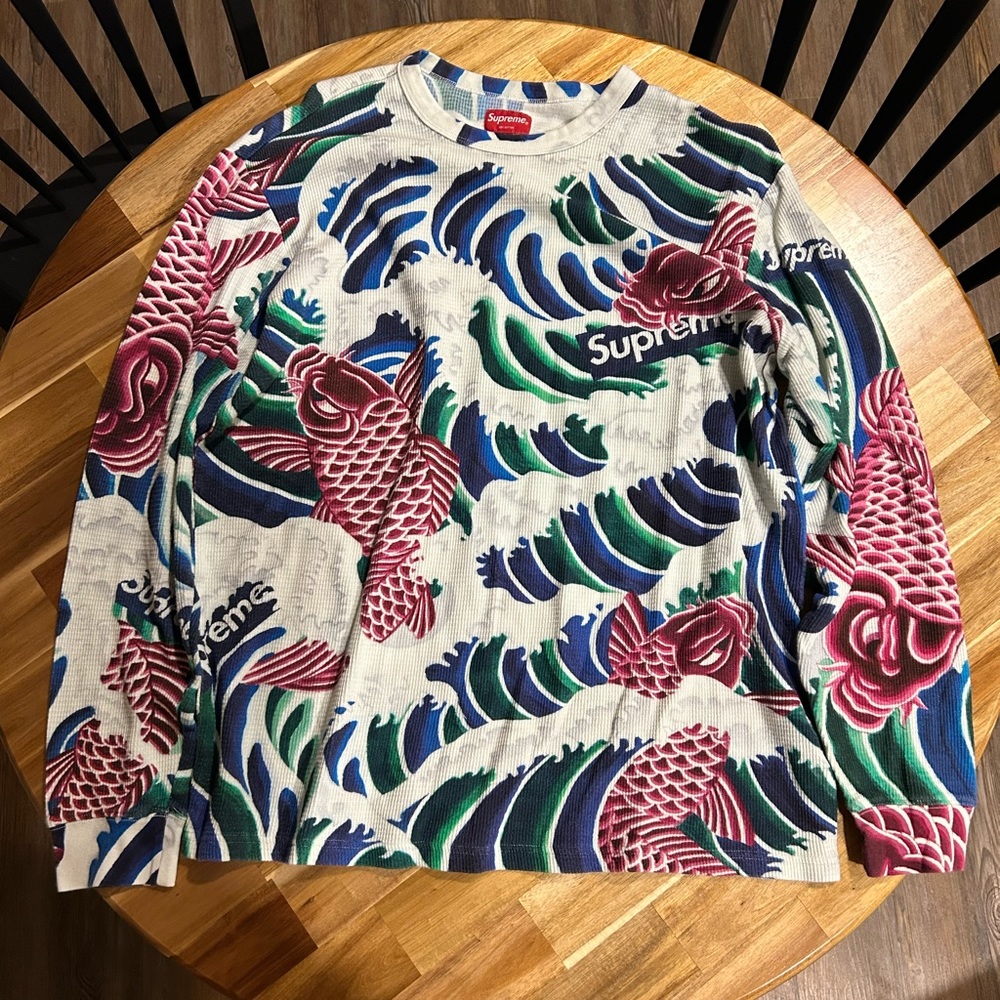 Supreme koi fish all over print long sleeve size large.